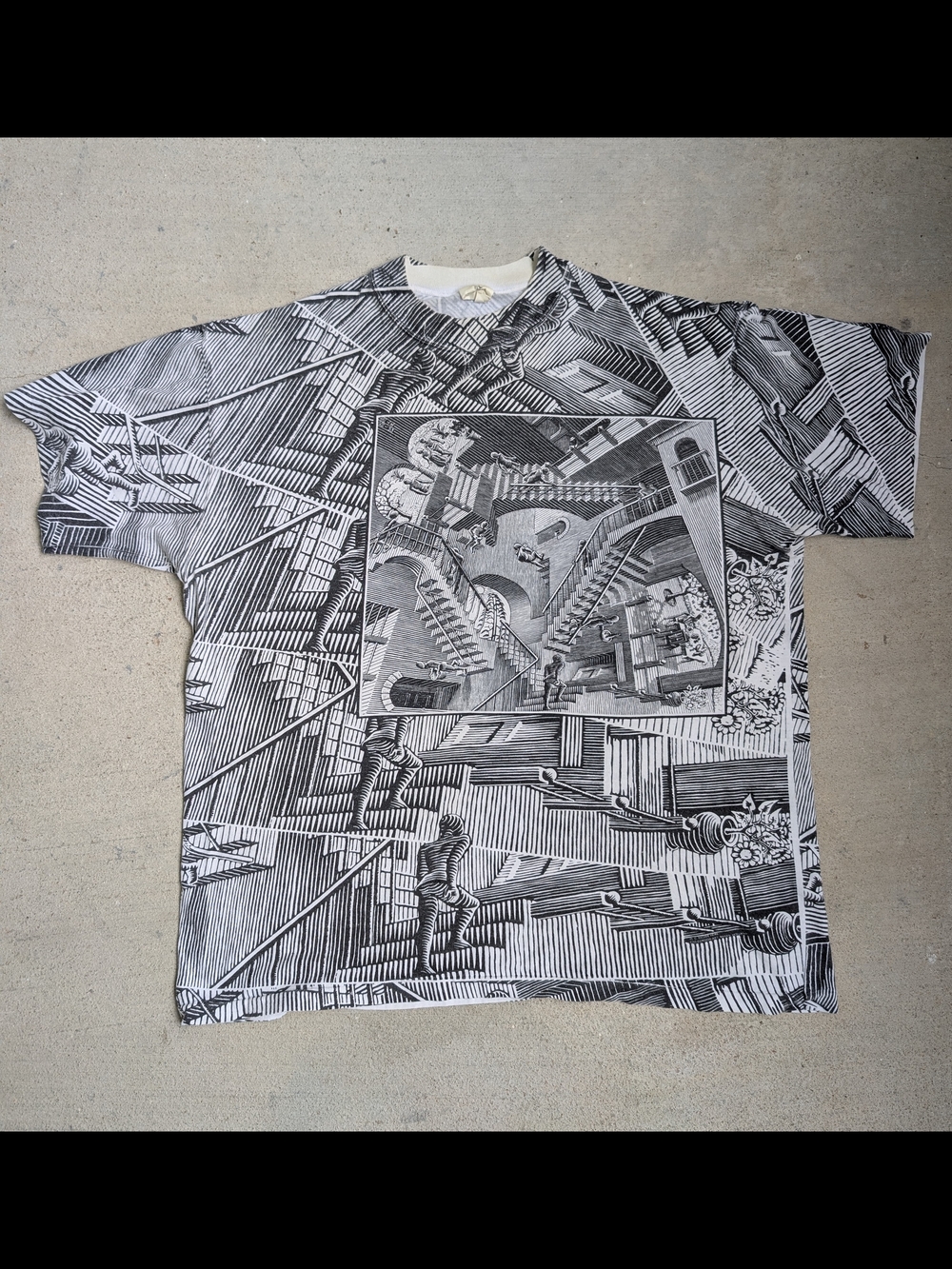Vintage M. C. Escher T-Shirt Men's XL Relativity All Over Print Art Andazia 1990